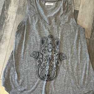 Gray Sleeveless Top with Hamsa Design